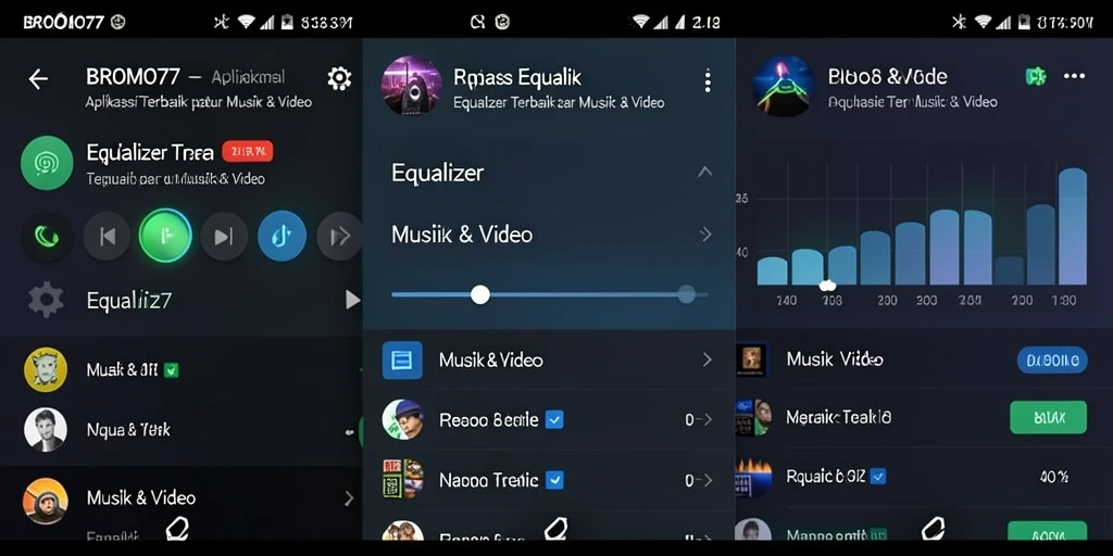 Antarmuka aplikasi <strong>BROMO77</strong> dengan fitur Equalizer yang mudah diakses.