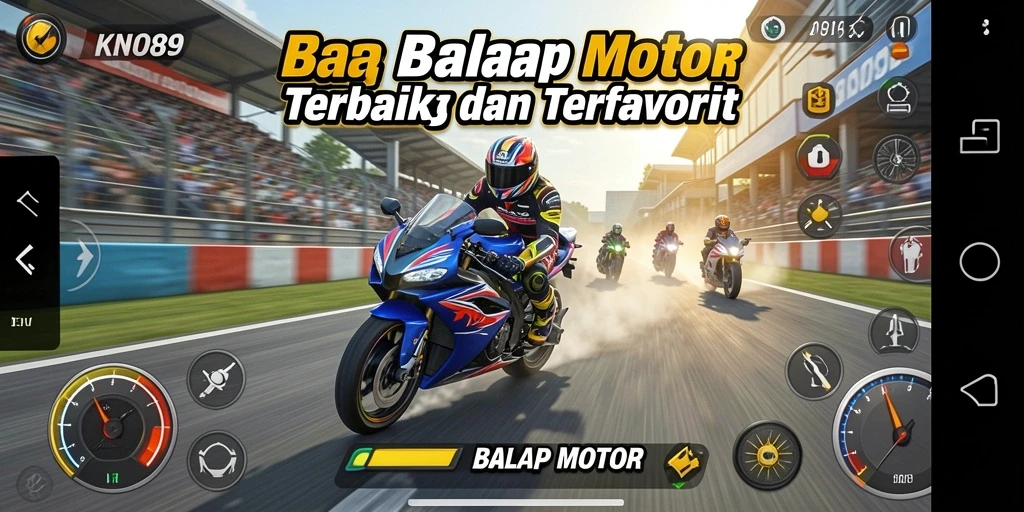 Tampilan antarmuka KNO89 yang menarik dan intuitif untuk balap motor.