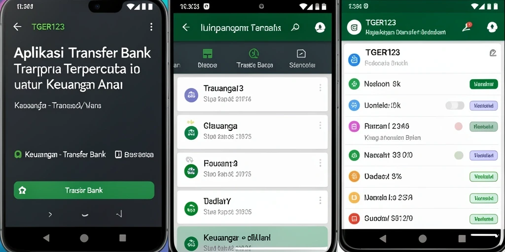 Antarmuka aplikasi TGER123 dengan fungsi Transfer Bank yang mudah.