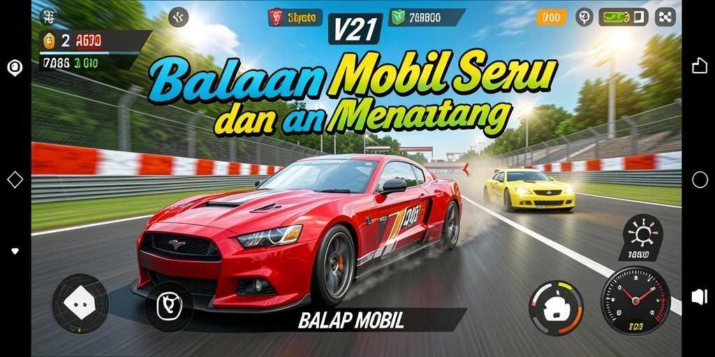 Tampilan antarmuka V21 dengan mobil balap yang menakjubkan.